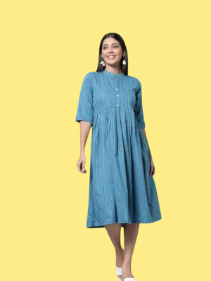 Rangrasiya Creation Women Fit and Flare Blue Below Knee Dress