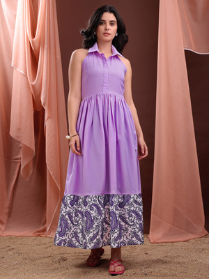 PURVAJA Women Fit and Flare Purple Maxi/Full Length Dress