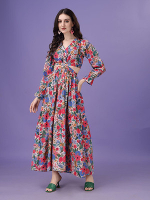 Moda Rapido Women Fit and Flare Red Maxi/Full Length Dress