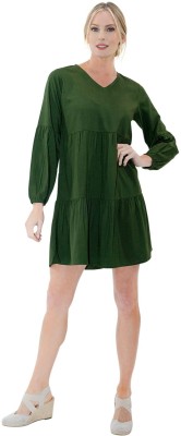 Miss Lavish London Women Empire Waist Green Dress