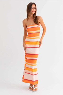 ADITRY FASHION Women Fit and Flare Orange Maxi/Full Length Dress