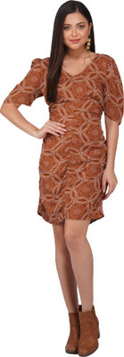 street22 Women Fit and Flare Brown Knee Length Dress