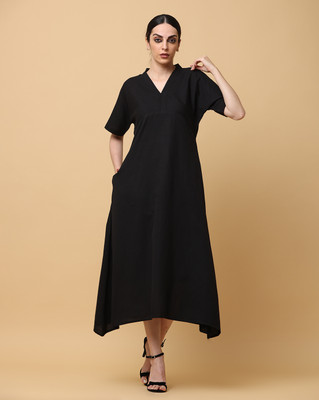 Black & Blah Blah Women Ethnic Dress Black Midi/Calf Length Dress