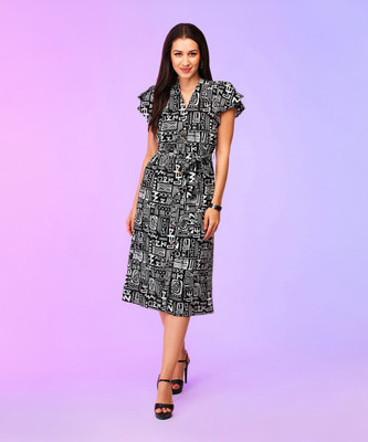 Globus Women A-line Black Midi/Calf Length Dress