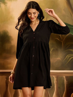 Sangria Women Fit and Flare Black Above Knee/Mid Thigh Length Dress