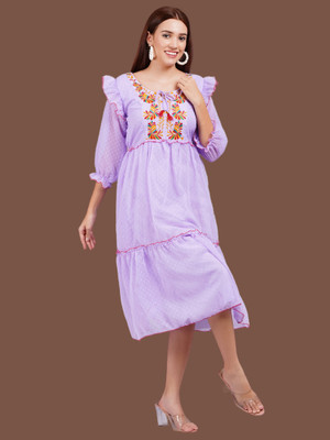 sana fashion Women Fit and Flare Purple Midi/Calf Length Dress