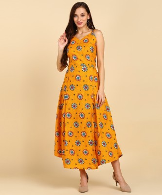 DSK STUDIO Women Maxi Blue, Red, Yellow Dress