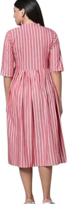 Suhani Fashionmk Women Striped, Printed Straight Kurta(Blue, Pink)