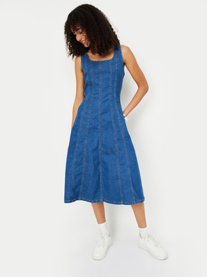 MAX Women A-line Blue Below Knee Dress
