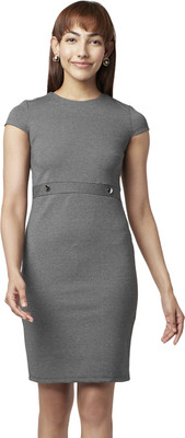 Annabelle by Pantaloons Women Bodycon Grey Knee Length Dress
