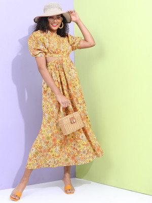 Tokyo Talkies Women Blouson Yellow Midi/Calf Length Dress
