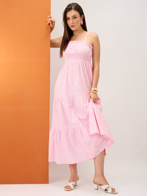 Globus Women Fit and Flare Pink Maxi/Full Length Dress