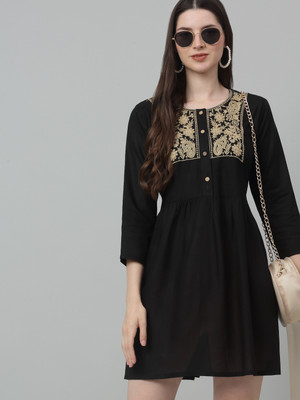 JAINISH Women A-line Black Above Knee/Mid Thigh Length Dress