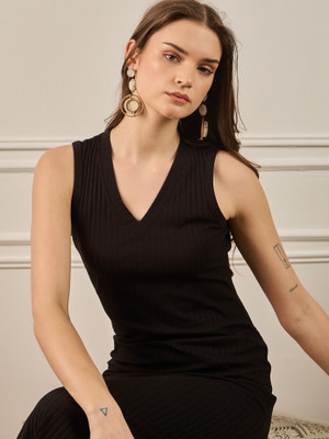 ZUMMER Women Bodycon Black Midi/Calf Length Dress