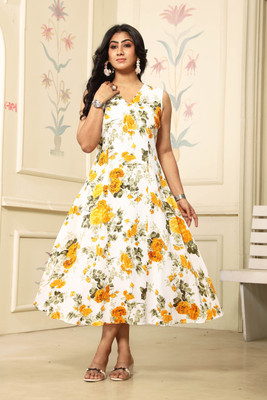 Odd by chansi Trendz Women Fit and Flare Yellow Midi/Calf Length Dress
