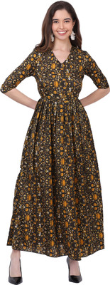 FIRST ARRIVAL Women A-line Yellow Maxi/Full Length Dress