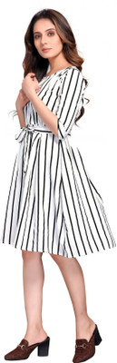 SITARAM FASHIION Women Fit and Flare White Knee Length Dress