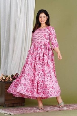 AAVRITTIQUEENS Women Fit and Flare Multicolor Midi/Calf Length Dress