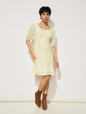 ONLY Women Fit and Flare Yellow Mini/Short Dress
