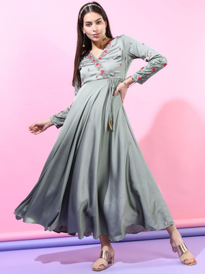 Vishudh Women Wrap Grey Maxi/Full Length Dress