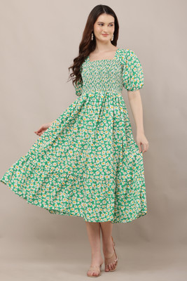 bright nex Women Fit and Flare Black Knee Length Dress