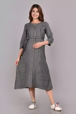 ap2kurti Women A-line Black, White Dress