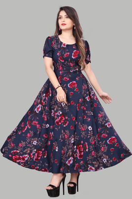 BENIXA TEXTILE Women Fit and Flare Purple Maxi/Full Length Dress