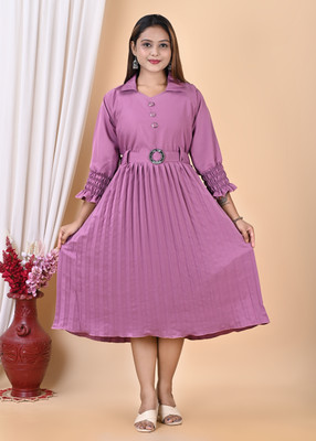 LITTLEROSSE Women Fit and Flare Pink Midi/Calf Length Dress