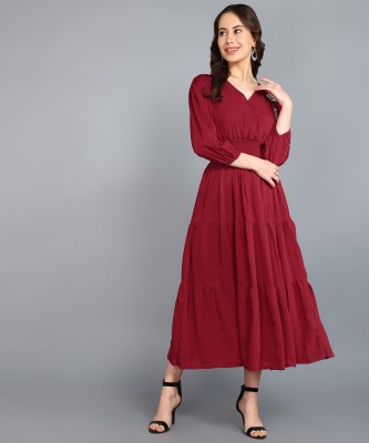 IQRA ENTERPRISE Women Fit and Flare Maroon Dress