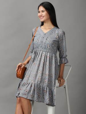 Showoff Women Fit and Flare Grey Dress