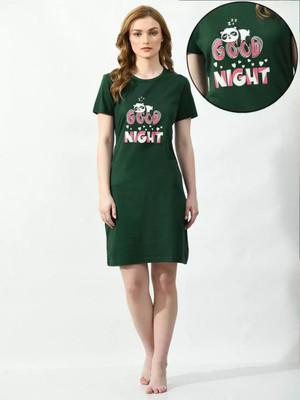 HELL BOUND Women T Shirt Dark Green Above Knee/Mid Thigh Length Dress