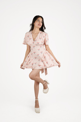mehkhushh Women Fit and Flare Pink, Red, Green Above Knee/Mid Thigh Length Dress