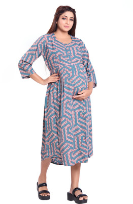 KAITEI Women Fit and Flare Green Below Knee Dress