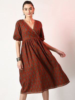 Sangria Women Fit and Flare Maroon Midi/Calf Length Dress
