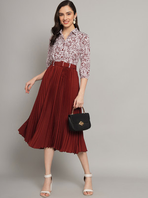 ZWERLON Women A-line Gold Midi/Calf Length Dress