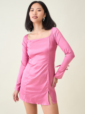 AAYU Women A-line Pink Above Knee/Mid Thigh Length Dress