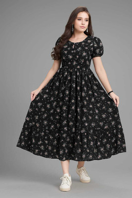 RKK Collection Women Fit and Flare Black Ankle Length Dress