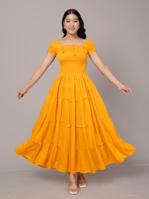 La Touch Premium Women Fit and Flare Yellow Maxi/Full Length Dress