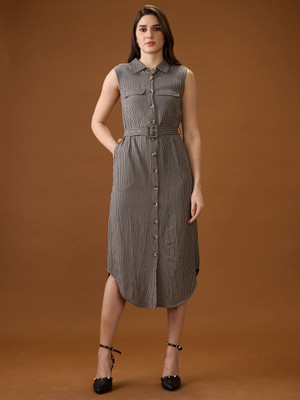 Globus Women Shirt Black, Grey Midi/Calf Length Dress