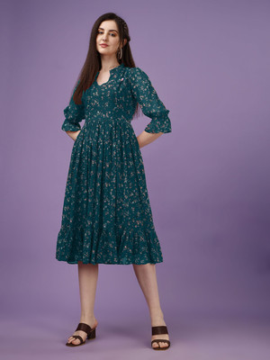 Fashion2wear Women A-line Multicolor Midi/Calf Length Dress