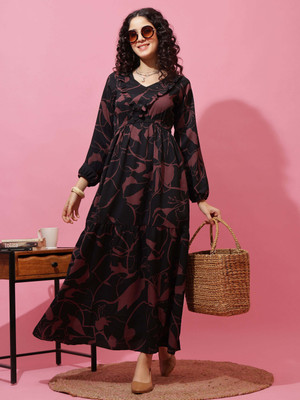 Honky Tonky Women Fit and Flare Black Maxi/Full Length Dress