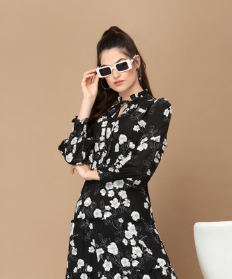 KASSUALLY Women Fit and Flare Black Midi/Calf Length Dress