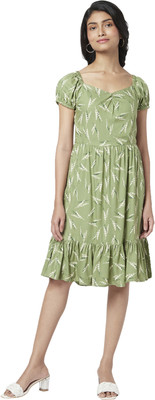 Honey By Pantaloons Women Fit and Flare Light Green Below Knee Dress