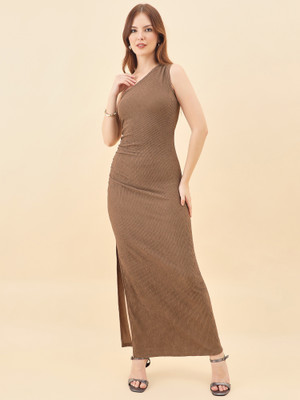 AAYU Women Bodycon Brown Maxi/Full Length Dress