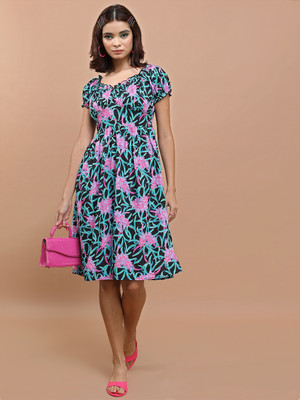 Tokyo Talkies Women Fit and Flare Multicolor Knee Length Dress
