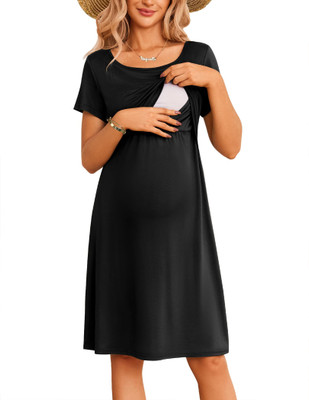 gustave Women A-line Black Knee Length Dress