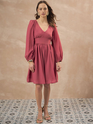 all about you Women Fit and Flare Pink Above Knee/Mid Thigh Length Dress