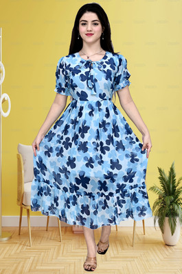 AMORE CREATION Women A-line Blue Midi/Calf Length Dress