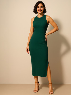 SASSAFRAS Women Bodycon Green Maxi/Full Length Dress
