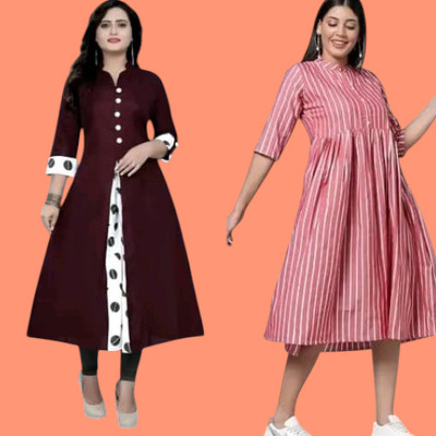 Icon Fashion Women Printed A-line Kurta(Pink, Maroon)